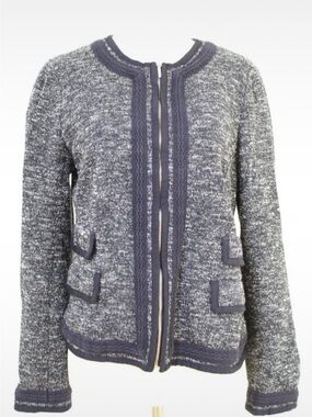 Tweed Navy & White Knit Zip-Front Jacket